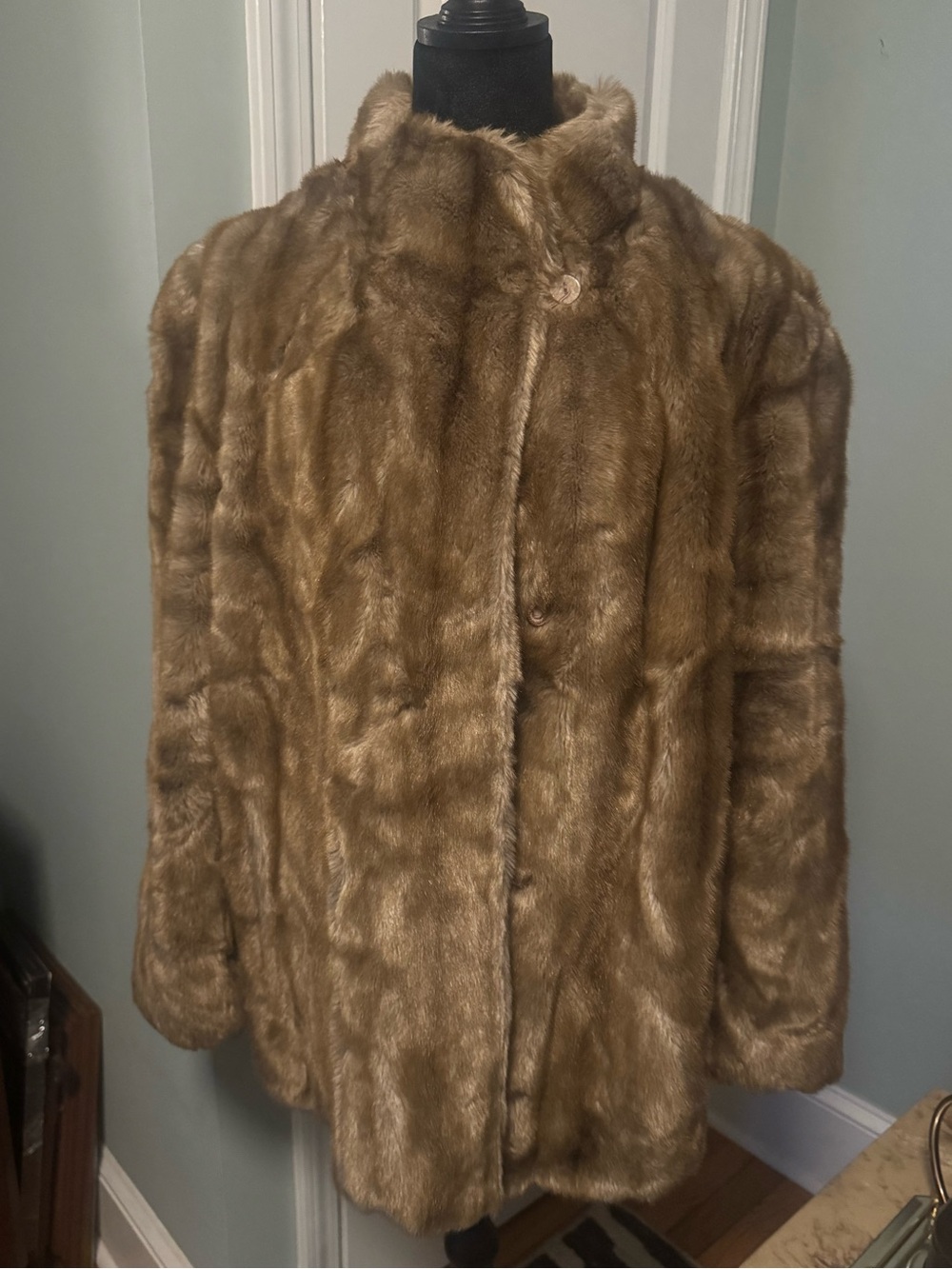 Vintage Tissavel Faux Fur Coat Brown Mink Look Pink Satin Lined Naivette Shoppe